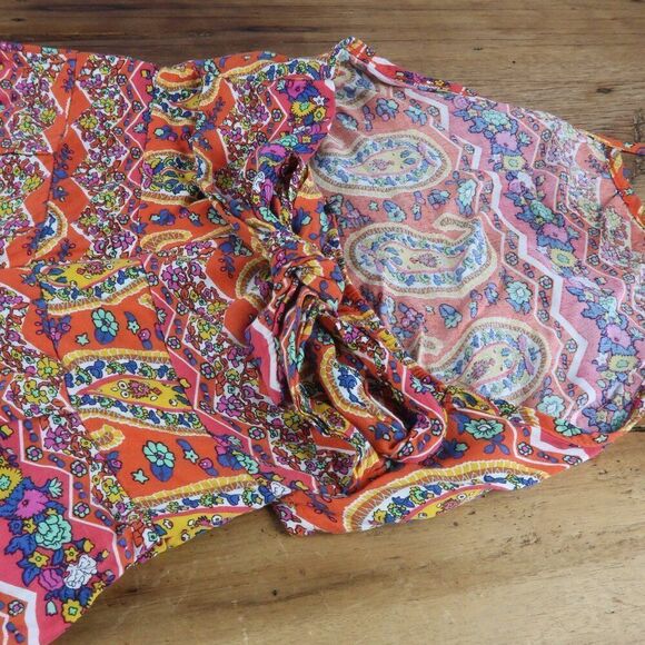 ARDEN FURTADO ORANGE FLORAL HALTER HIGH NECK ROMPER SIZE MEDIUM - Picture 8 of 9